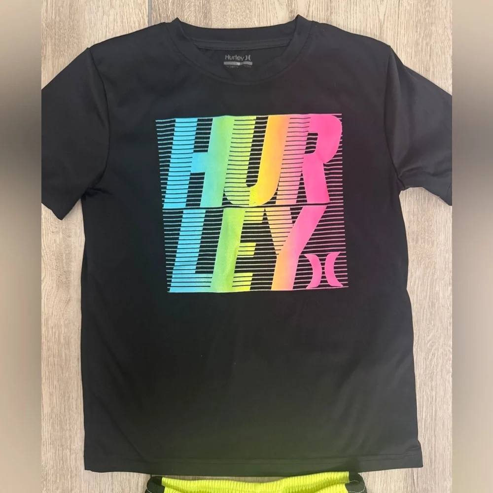 Hurley Black T-Shirt and Neon Yellow Shorts Set